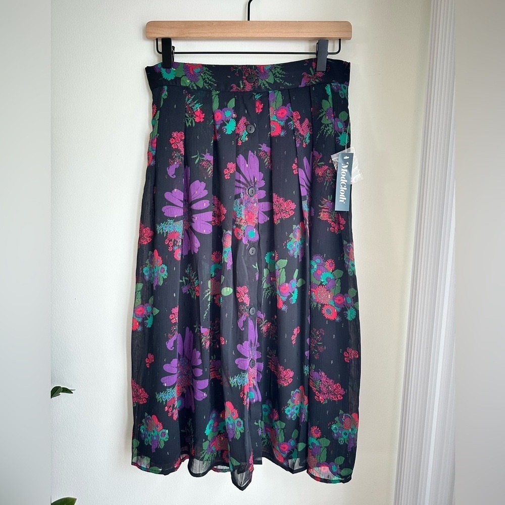 ModCloth Meow Boutique Pleated Floral Midi Skirt NWT - Picture 2 of 7